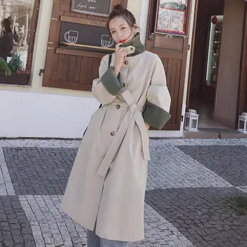 

Windbreaker Women's 2020 Spring New Wild Korean Loose British Style Coat Autumn Female Long Lace Up Trench Coat Chaqueta Mujer