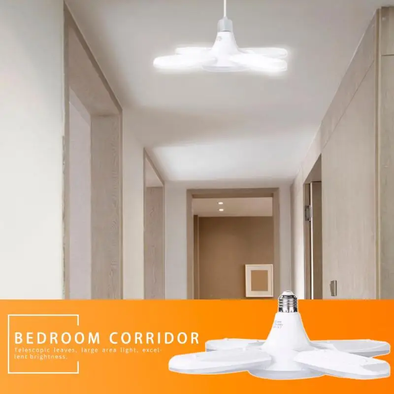 

60W Foldable Fan Blade LED Pendant Lights No Flicker E27 LED Bulb 160-265V 360 Degrees Angle Adjustable 6000K Ceiling Lamp