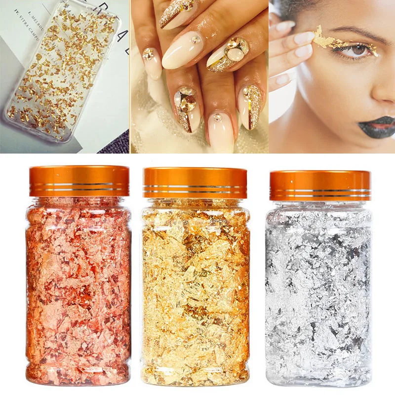 3g Decorative Gold Leaf Flakes Foil Leaf Imitation Sequins Glitters Craft Sheets Bulk Foil Paper for Gilding DIY Nail Art Decor