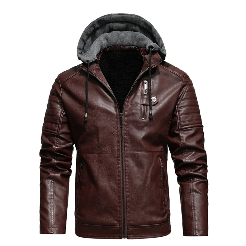 pilot leather jacket Mountainskin Men's Hooded PU Jacket Mens Winter Autumn Thick Motorcycle Leather Jacket Casual Windproof Leather Coat Male  SA945 tall leather jacket