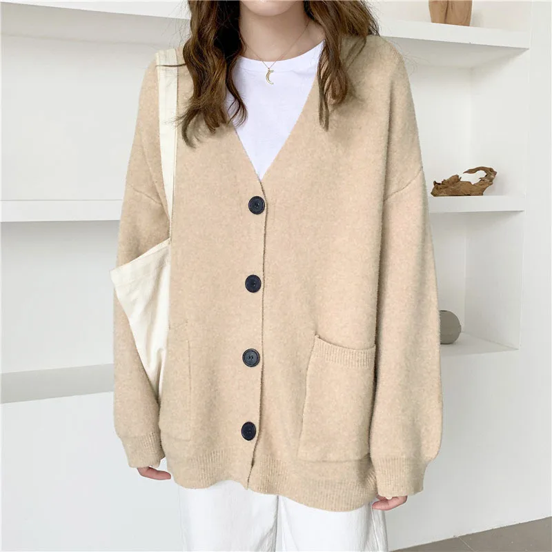 

Sweater Women's Loose-Fit Outer Wear Mid-length Cardigan Laziness-Style Korean-style Fashion Sweater Autumn New Style WOMEN'S Co