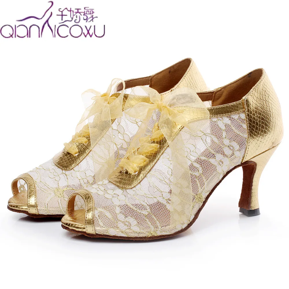 

Fashion Salsa Jazz Ballroom Latin Dance Shoes For Dancing Women Female Cow Outsole Silver With Heels Footwear Summer Sandals