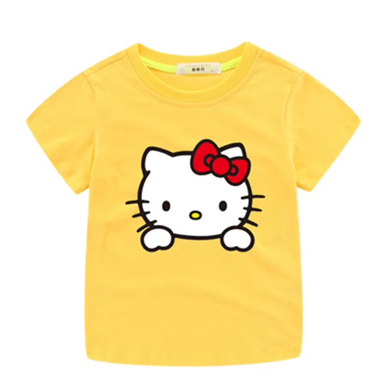 Hello kitty/Летняя футболка принцессы для девочек; Детские хлопковые топы; футболки; детская одежда для дня рождения; одежда для малышей; костюм