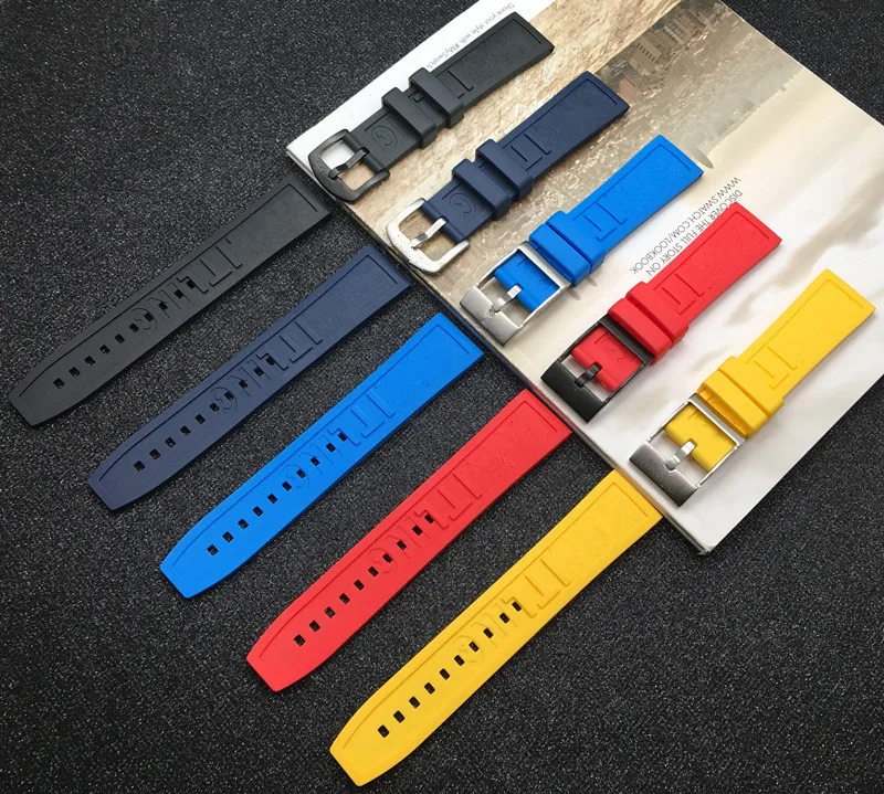 

Soft Natural Rubber Watch band 22mm 24mm Black Blue Red Yellow Watchband Bracelet For Breitling strap for Navitimer Avenger belt