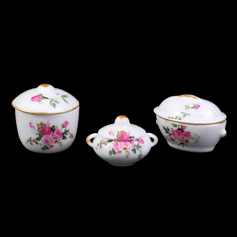 3 шт. миниатюрные крышки для кастрюль и чашек с цветочным узором | Игрушки хобби