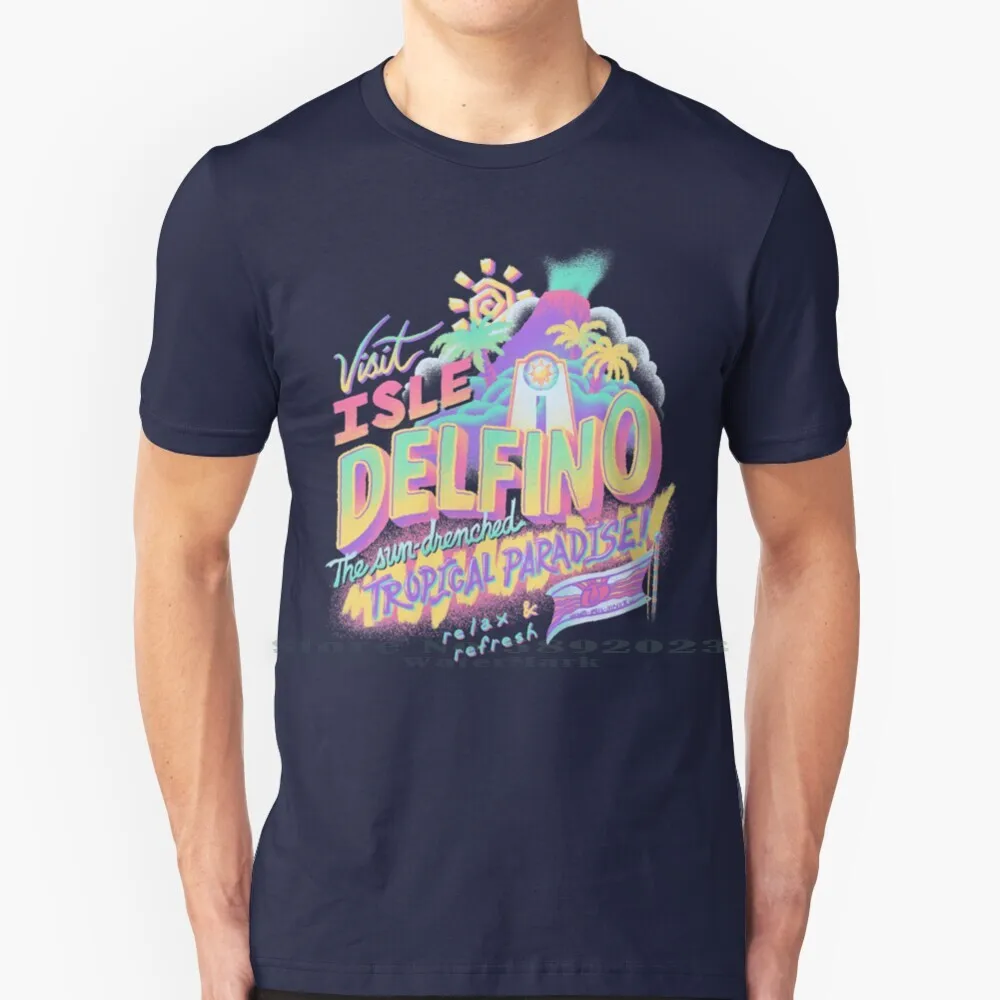 Visita Isle Delfino T Shirt 100% Puro Cotone Big Size Isle Delfino Sunshine Beach Vacation Paradise Travel Pianta Vibrant