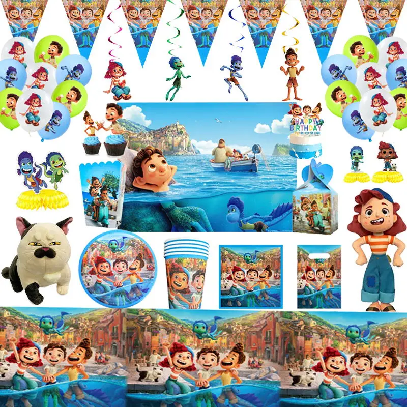 Disney Pixar Luca Birthday Party Supplies Baby Shower Paper Plates Cups  Napkins Balloons Disposable Tableware Cake Decoration