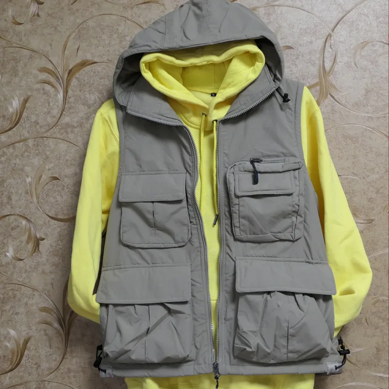 

Hooded Multi Vests For Men Winter Fleece Photographer Reporters Volunteer's Waistcoat Tools Pockets Work Uniforms VT-227