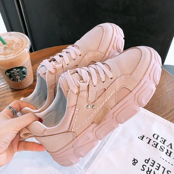 

2020 Spring Women's Chunky Sneakers Basket Female Fashion Yellow White Casual Shoes Leather Woman Platform Vulcanized Shoes