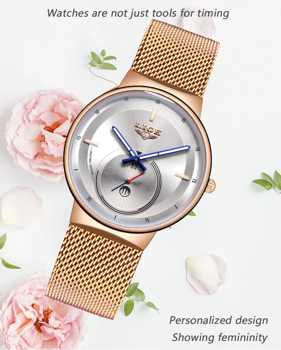 Reloj mujer LIGE модные женские часы Простые Романтические кварцевые часы из розового золота женские наручные часы женские часы relogio feminino