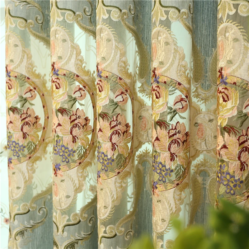 Европейская роскошная вилла синие вышитые оконные шторы для спальни высокое