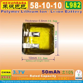 

10pcs [L982] 3.7V 50mAh [581010] Polymer lithium ion / Li-ion battery for bluetooth earphone;GPS,cell phone