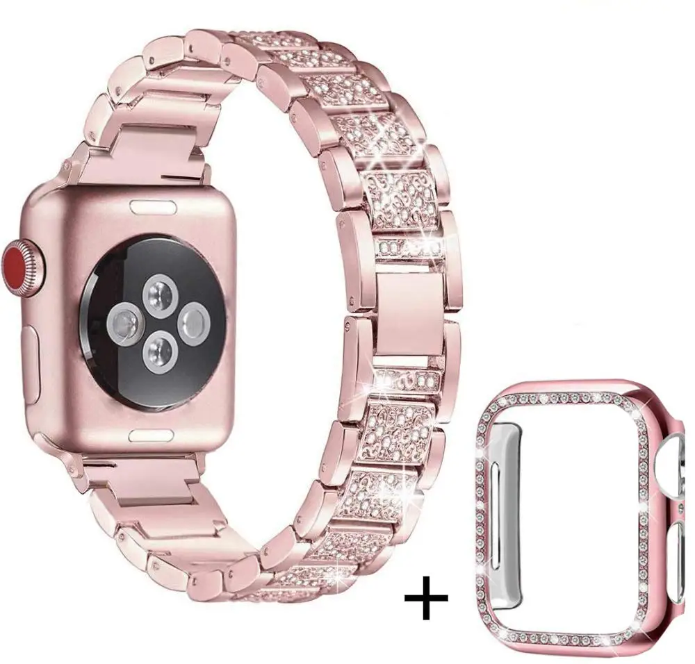 Ремешок со стразами+ чехол для Apple Watch 38 мм 42 мм металлические стразы сменный Браслет для женщин iWatch 40 мм 44 мм серия 5 4