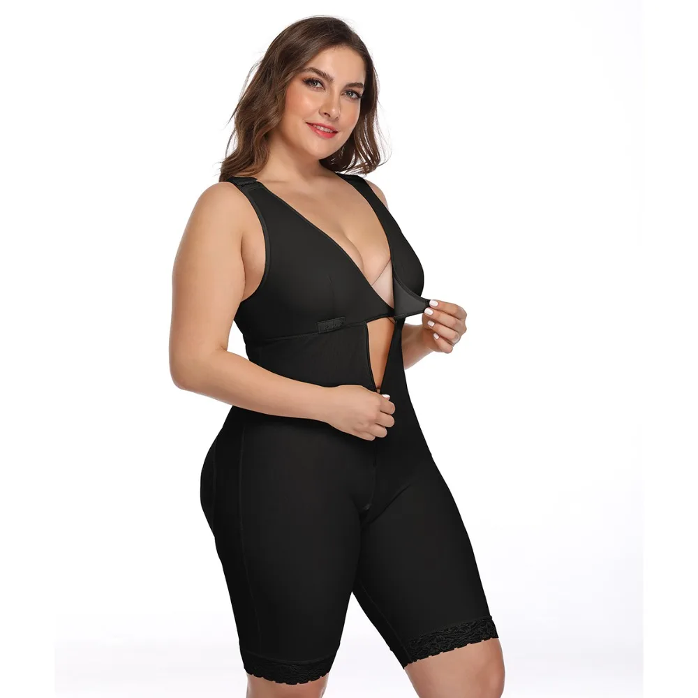 Women's Open Crotch Body Shaper Tummy Control Underwear Black Beige Plus Size 6XL Bodysuit Deep V Overbust Adjustable Shapewear (26)
