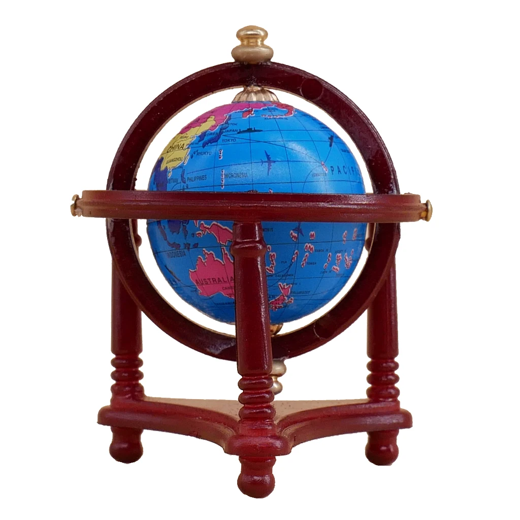 Dollhouse Miniatures Furnitures 1:12 Scale Mini Blue Rotatable Globe with Wood Stand