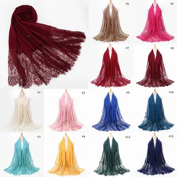 

Lace Tassel Scarf Hijabs Muslim Headscarf Long ShawlS Wrap Turban Headwear 190cm Women Scarf Solid Color Transparent Long Shawl