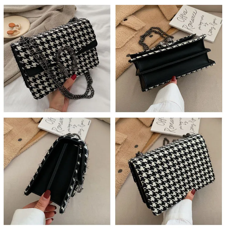 

Autumn And Winter New Style Pattern Chain Shoulder Bag Women's Multi-Compartment Lock Oblique Square Sling Bag Trend WOMEN'S Bag