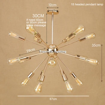 

Modern Style Golden Satellite Hanging Pendant Light Lamp Droplight Gold Iron Pipe Tube Light Fast Shipping European LED Bulbs AC