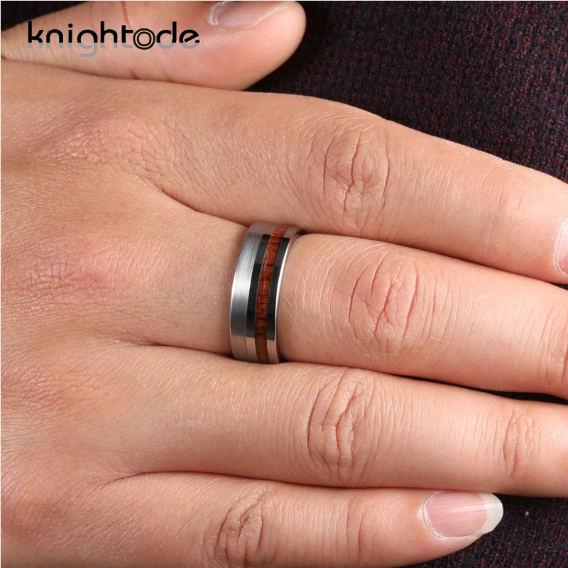 8 мм кольца из карбида вольфрама, деревянная инкрустация для мужчин и женщин, обручальные кольца, модное ювелирное плоское кольцо, серебряное матовое и полированное
