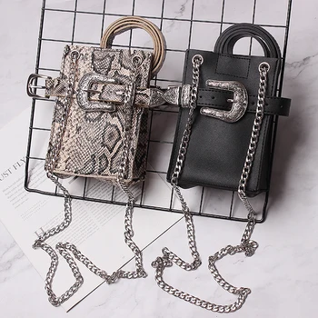 

Multi-functional Women Leather Waist Bag Serpentine PU Waist Belt with Phone Pouch Bag Cross SHoulder Chain Wallet Messenger Bag