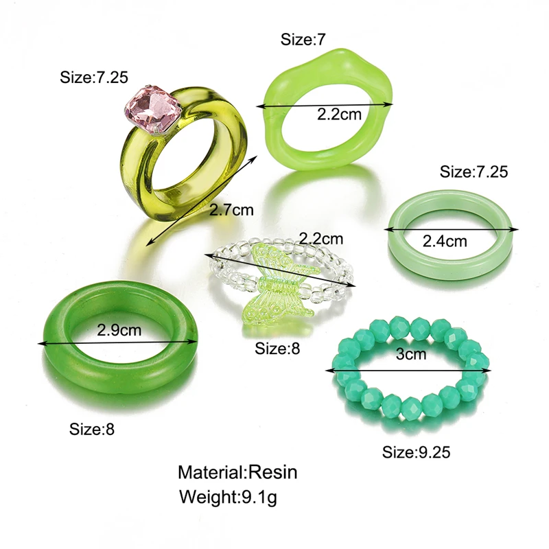 17KM Korean Colorful Transparent Resin Acrylic Rings Set for Women Trendy Geometric Square Round Ring Wedding Jewelry