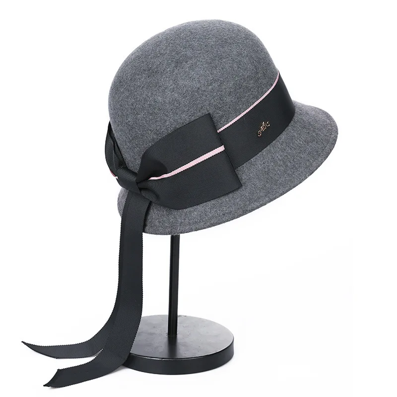 Ретро Элегантный бантик Fedoras австралийская шерстяная Рыбацкая шляпа Женская осень/зима шляпа Чародейка Жокейские коктейли Wea