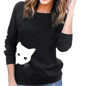 

Women's Cat Head Print Hoodies Fashion Street Loose O-neck Long-sleeved Women's Sweatshirt New Arrival