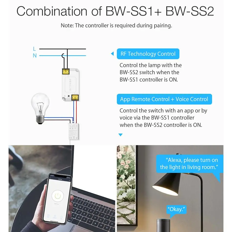 BlitzWolf BW-SS2 100 Вт/50 Вт RF 433 МГц модуль умного дома автономный беспроводной переключатель контроллер 1 2 3 комплект совместим с BW-SS1