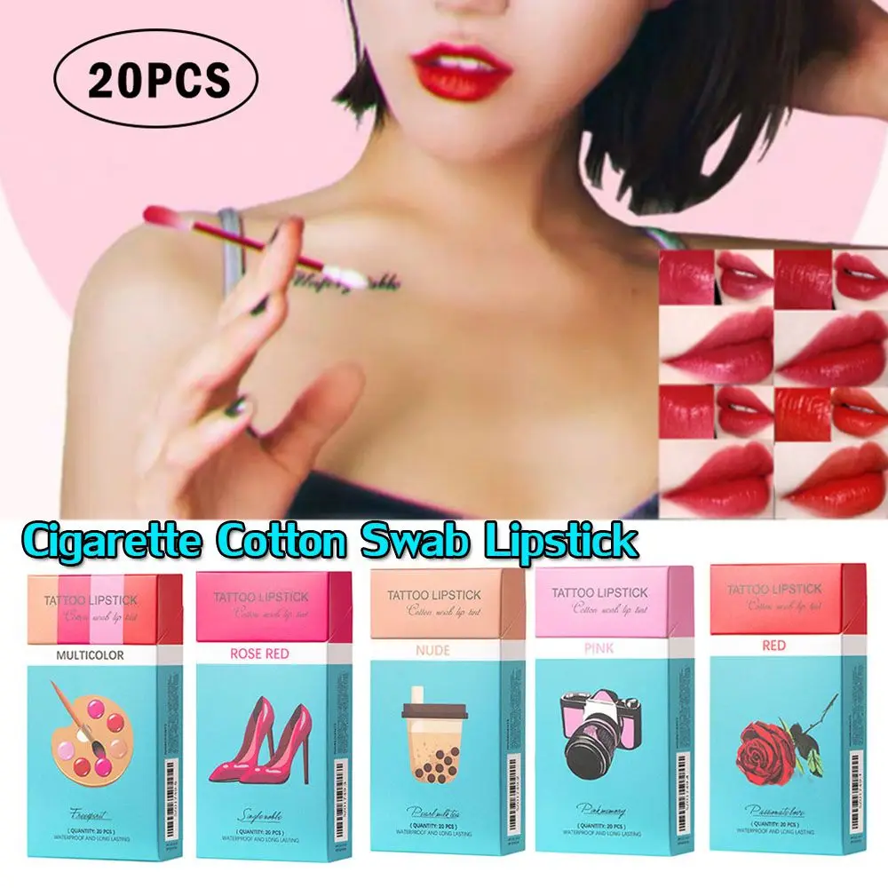 20pcs Cigarette Cotton Swab Lipstick Tattoo Non-Stick Long-Lasting Waterproof and Kiss-proof Lip Durable Stain Set | Красота и