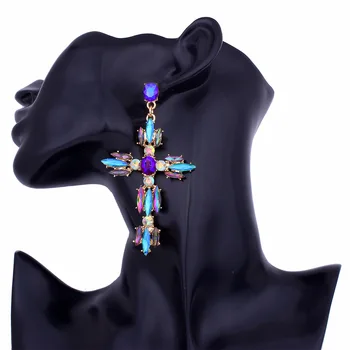 Colorful Cross Earrings For Women Large Big statement Earrings 2019 crystal summer earing red blue fashion jewelry unique trendy