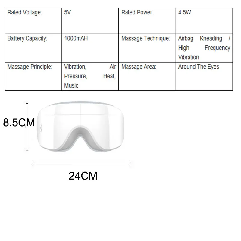 Пневматический Вибрационный портативный прибор для массажа глаз горячая маска для глаз защита для глаз 1000 мАч режим питания USB Номинальная мощность 4,5 Вт