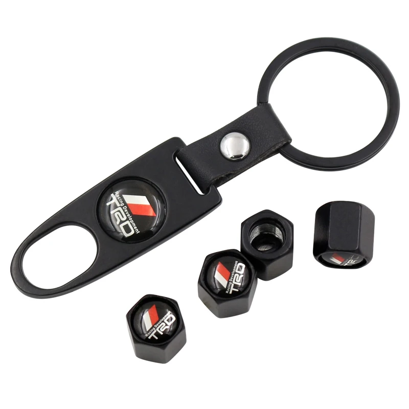 

1 set Car styling Keychain Wheel Tire Parts Valve Stem Caps Cover For Toyota CROWN REIZ TRD Racing LOGO Car Tire accessories
