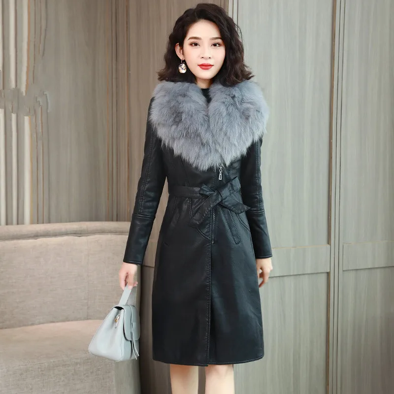 Женская куртка из искусственной кожи KMETRAM зимняя с воротником натурального