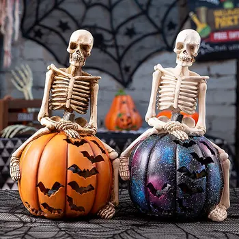 

Halloween Home Bar Decor Resin Skull Pumpkin Light Skeleton Decorations JS22