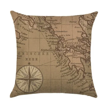 

Pillowcase 45cm Linen Digital printing Map and flag Pattern Square Pillow Cover Home Bed Waist Pillowcases SHJ