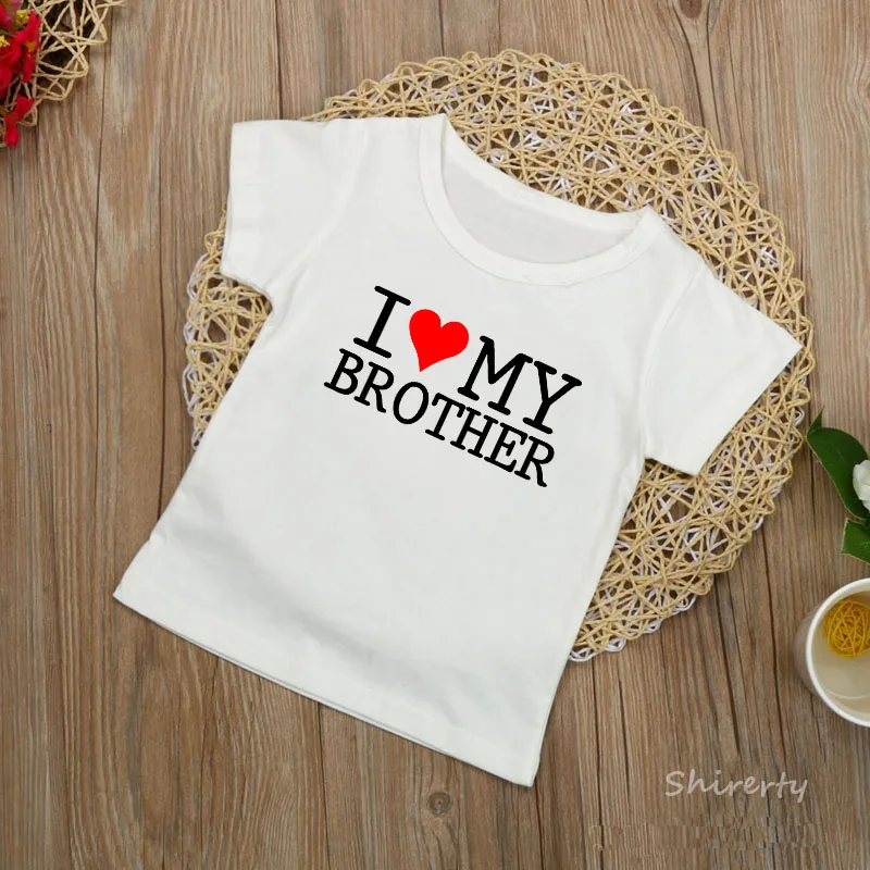 Детская футболка с надписью «I Love My Sister Brother» летняя хлопковая футболка с короткими рукавами и круглым вырезом Повседневная футболка для Девочки Мальчики Одежда для детей - Цвет: 3024-White