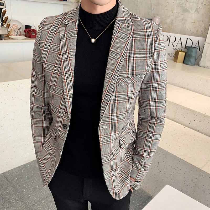 Vestidos De Novia осенние клетчатые блейзеры мужской костюм Slim Fit бизнес Veste Homme костюм Мужская офисная куртка в клетку