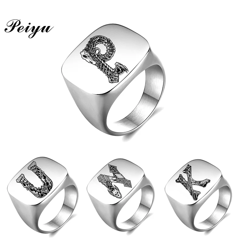 Men's Square Big Rock Punk Rings Personalized Signet Ring Stainless Steel Silver Color Party Jewelry Gifts 6pcs square handbag buckle screwed d rings screw d rings bag connector dog leash ring inner 1inch dr 020
