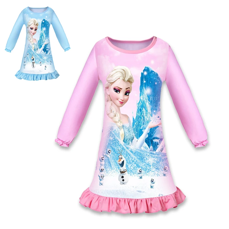 2 цвета; милое платье для девочек с изображением Анны и Эльзы; рождественское платье принцессы; Летняя Повседневная тонкая полиэфирная Пижама; Одежда для девочек