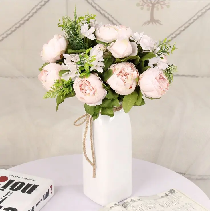 Европейский сердечник пион высшего класса имитация цветок искусственный букет цветов Свадебные украшения по оптовой цене шелковая ткань 13 цветов/пучок - Цвет: Meat pink