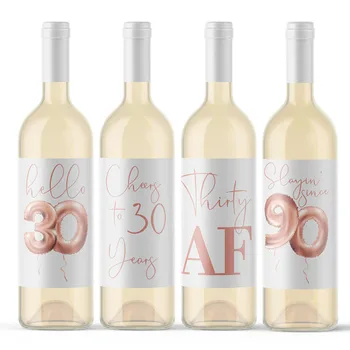 

4 pcs 30th Birthday Wine Bottle Labels Personalized Birthday Party Wine Labels Rose Gold Balloon Wine Labels Party Wine LAabels