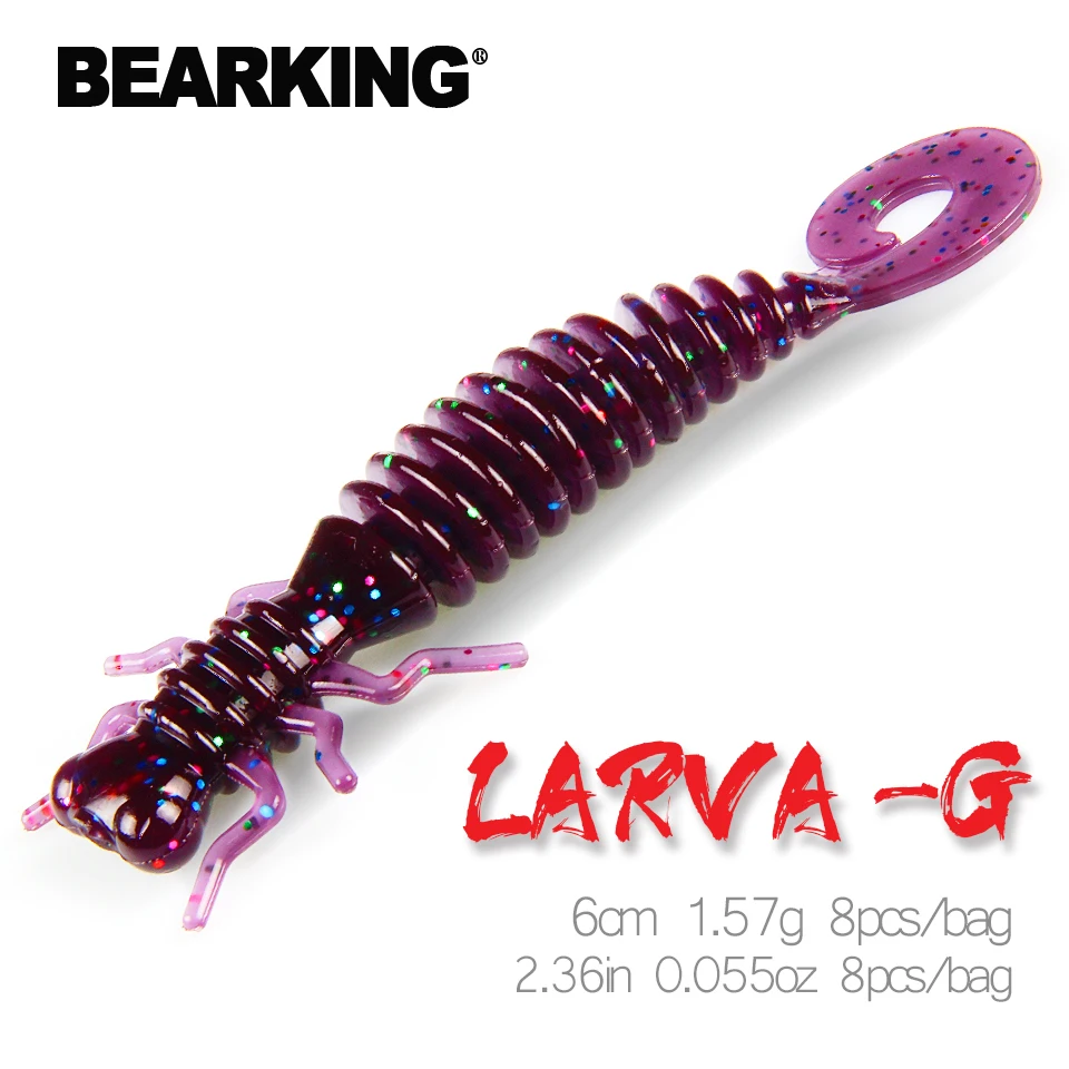 BEARKING Larva, мягкие приманки, 6 см, 1,57 г, 8 шт., искусственные приманки для рыбалки, червь, силиконовая приманка для ловли рыбы, приманка для ловли рыбы, приманка для ловли гольяна, пластиковые приманки