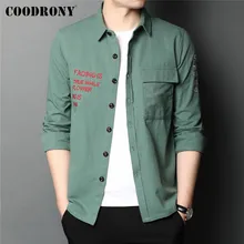 

100% Cotton Streetwear Fashion Big Pocket Long Sleeve Casual Shirt Men COODRONY Brand Spring Autumn New Arrival Clothing C6134