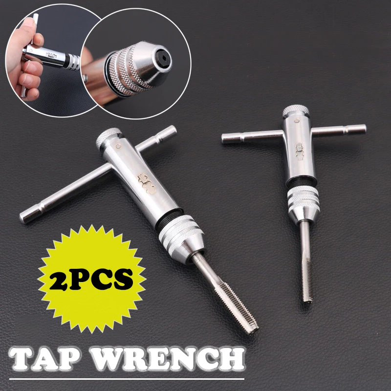 New M3-M12 Hand Screw Tap Set & Adjustable T-Handle Ratchet Tap Holder Wrench 