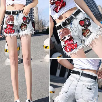 

European 2020 spring summer denim shorts female wide legs high waist loose thin college tassel straight sexy casual new shorts