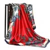 Floral Print Head Scarf For Women Silk Satin Hijab Scarfs Orange Red 90*90cm Square Neckerchief Headband Scarves For Ladies 1