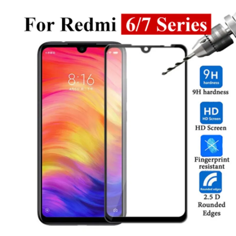 

Full Cover Protective Glass For xiaomi redmi note 7 Note 7 6 pro Screen Protector tempered glass film on for Redmi 8 8 a 6 6a S2