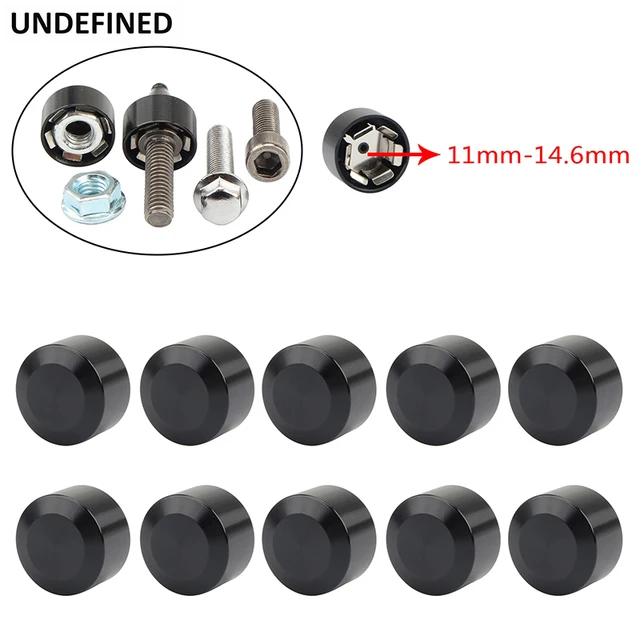 10pcs Head Bolt Cover For Harley Twin Cam Dyna Softail Touring FLH Chrome Schrauben Motor Topper Screw Caps Motorcycle Aluminum Black 11-14.6mm