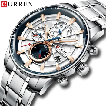 

Mens Watches CURREN New Fashion Stainless Steel Top Brand Luxury Multi-function Chronograph Quartz Wristwatch Relogio Masculino