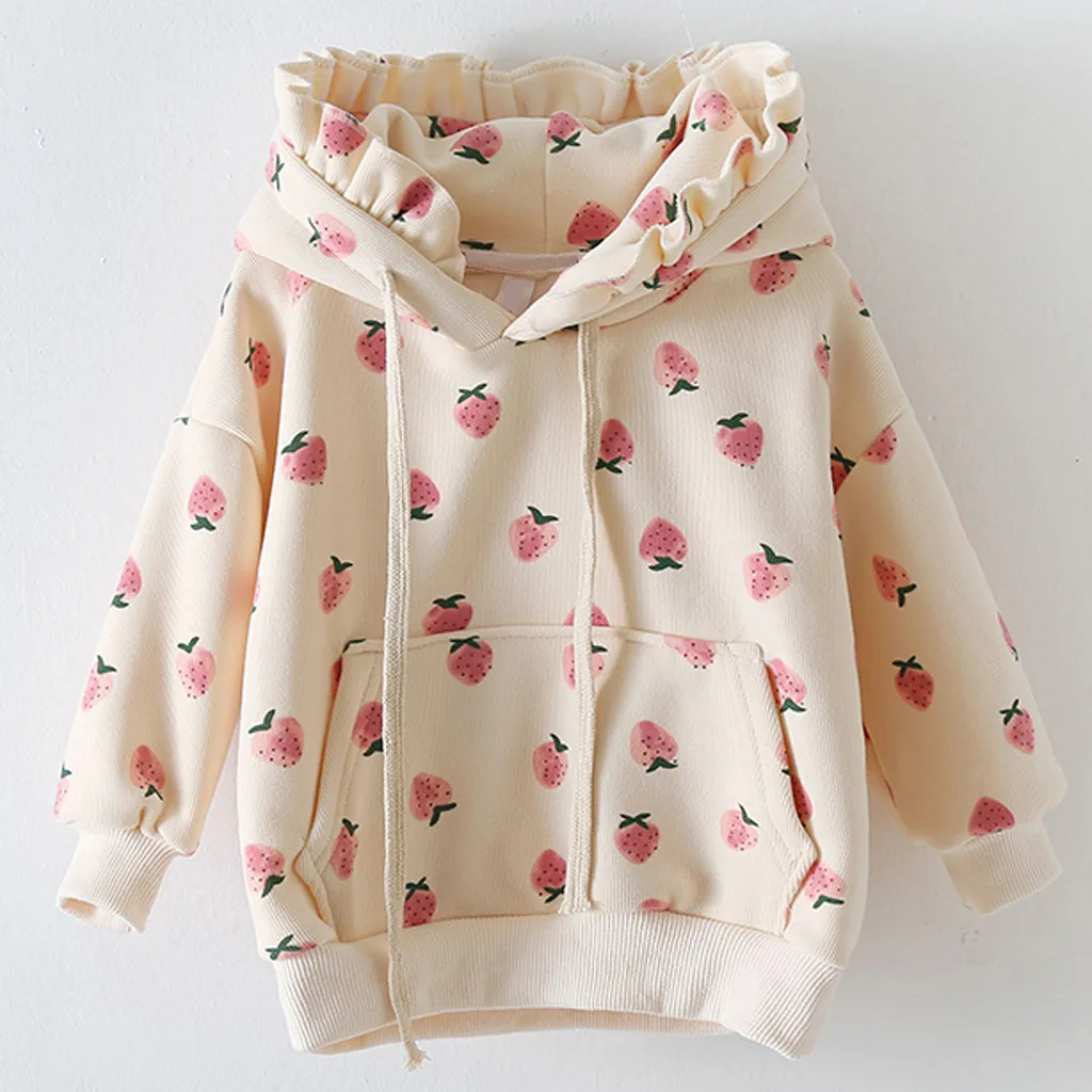 Toddler Kids Baby Girls Hooded Sweatshirt Tops Pullover Jackets Outfits Clothes Fashion Strawberry Long Sleeve Girls Dress